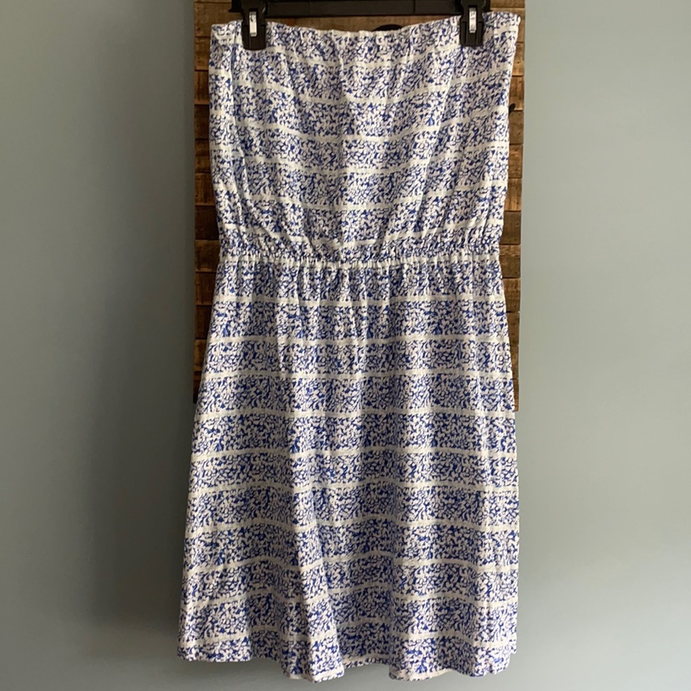 GAP Strapless Blue and White Printed Summer Dress